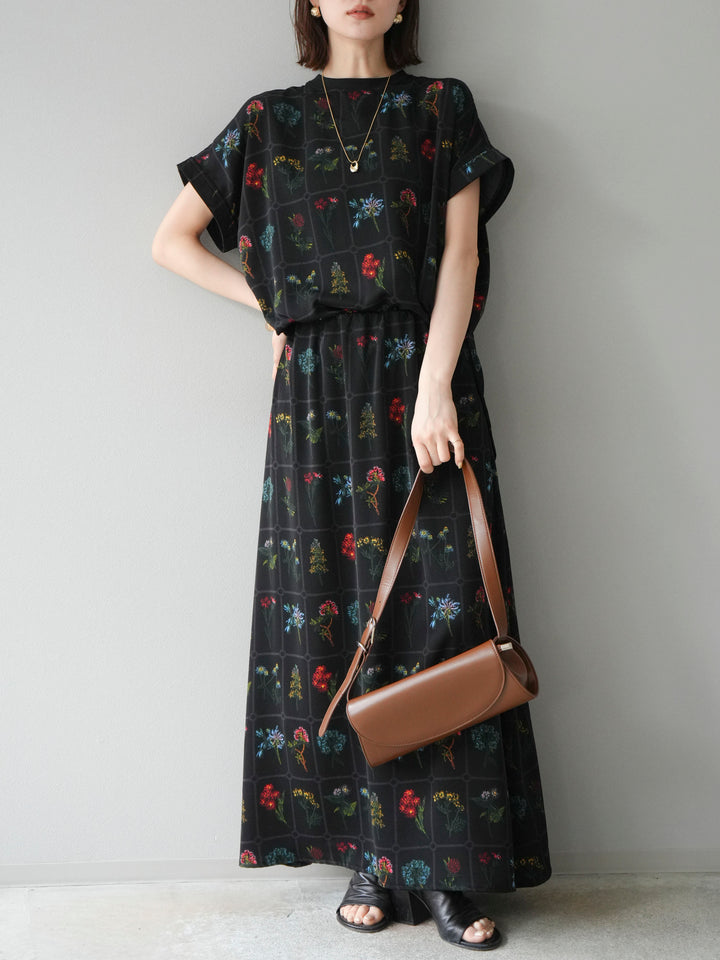 [予約]パッチワークフラワープリントプルオーバー/ブラック