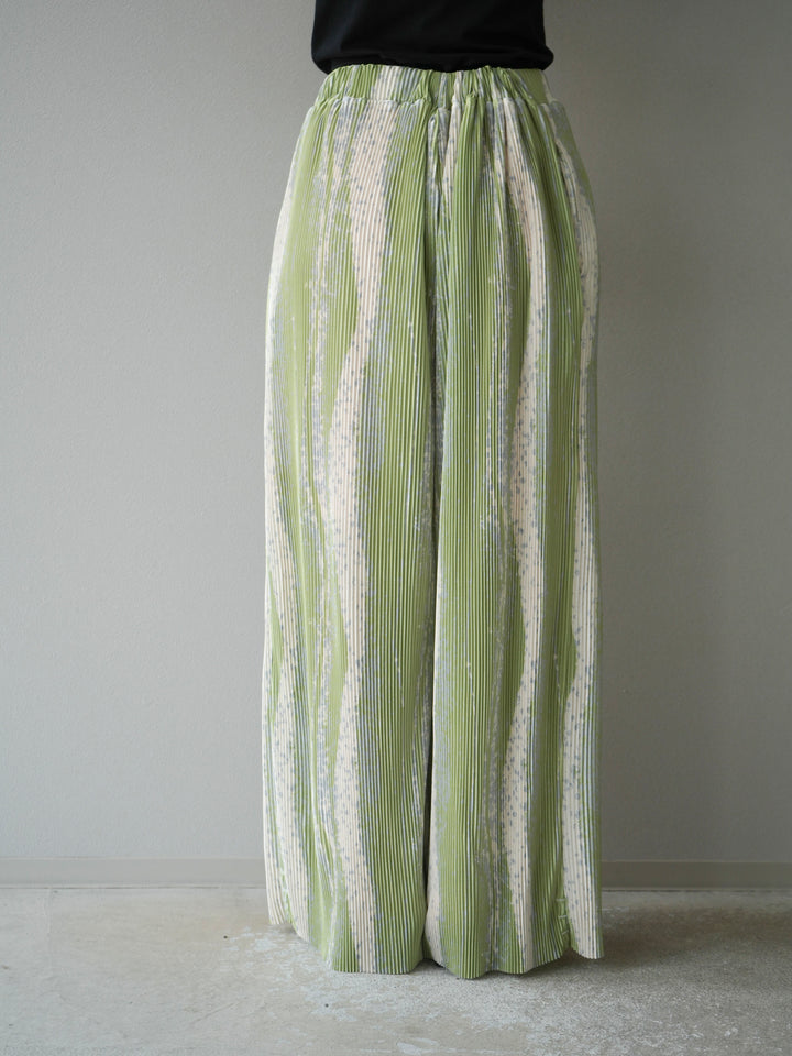 [予約]ニュアンスプリーツワイドパンツ/ライトグリーン