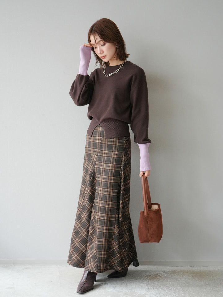 [予約]チェック柄マーメイドスカート/ブラウン