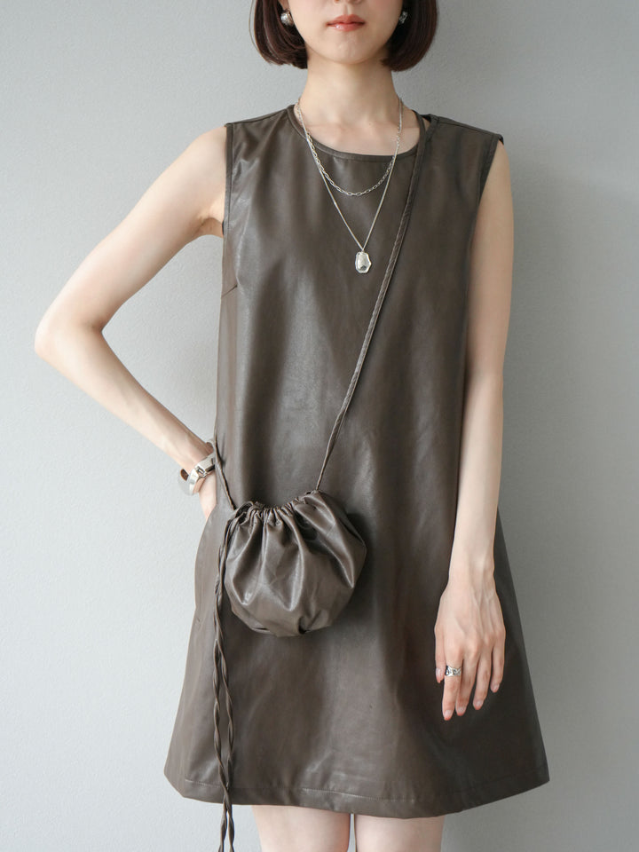 [予約]ショルダーポーチ付レザーミニワンピース/ブラウン