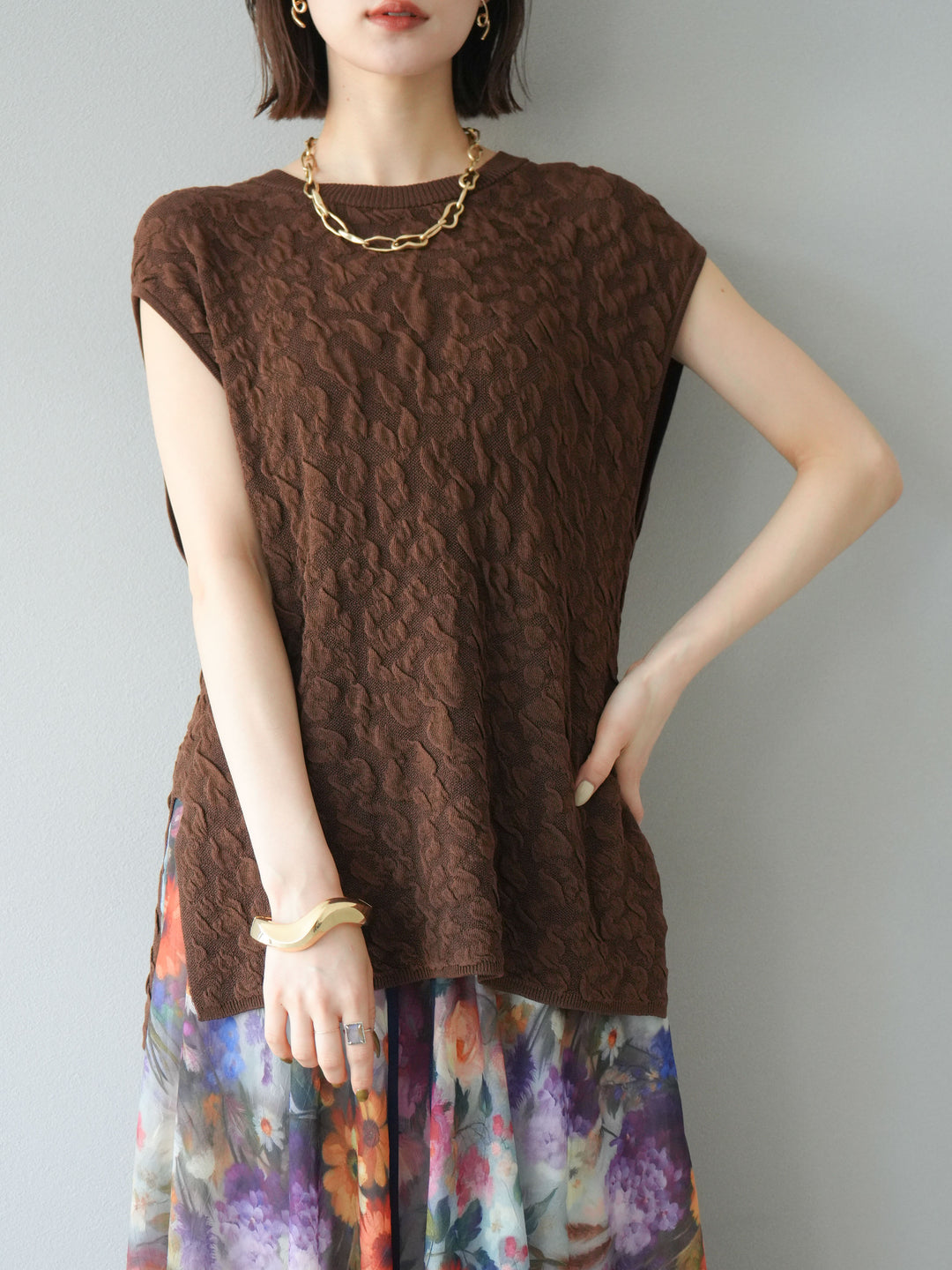 【預購】Pokopoko 無袖針織套頭衫/棕色