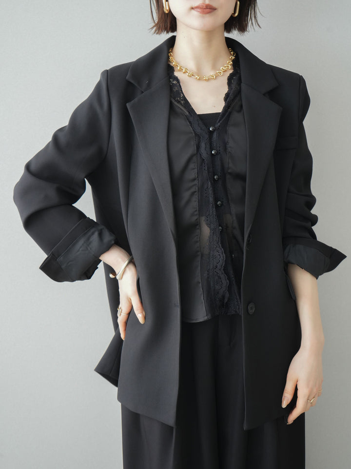 [SET]バックスリットデザインジャケット+ノースリサテンレースキャミソール(2set)