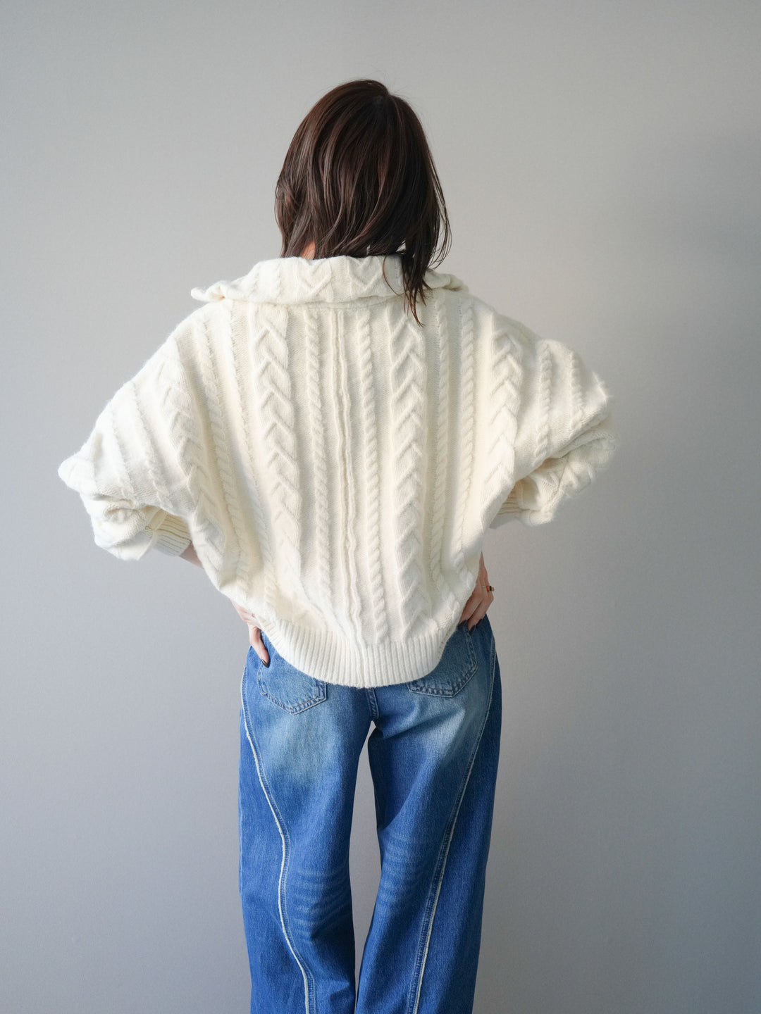 [SET]ケーブル編みハイネックZIPニットカーディガン+選べるアクセセット(2set)