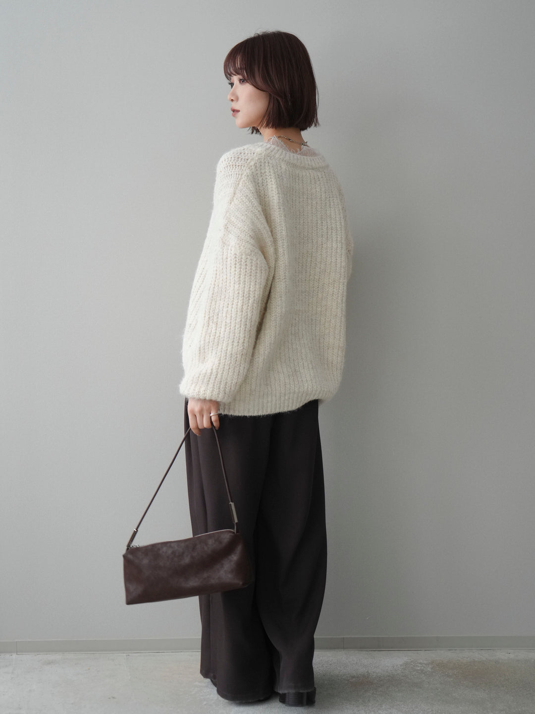 [SET]Vネックレースニットプルオーバー+ベルトループデザインワイドパンツ(2set)