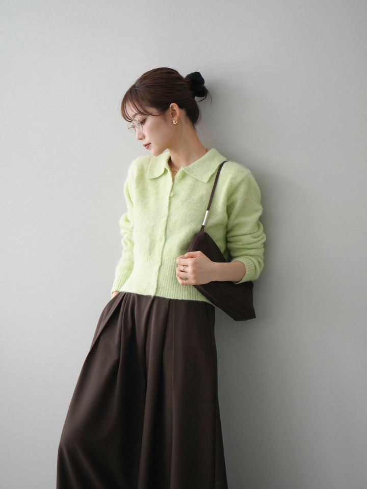 [SET]モヘア衿付きボタンプルオーバー+テープベルトタックバギーパンツ(2set)