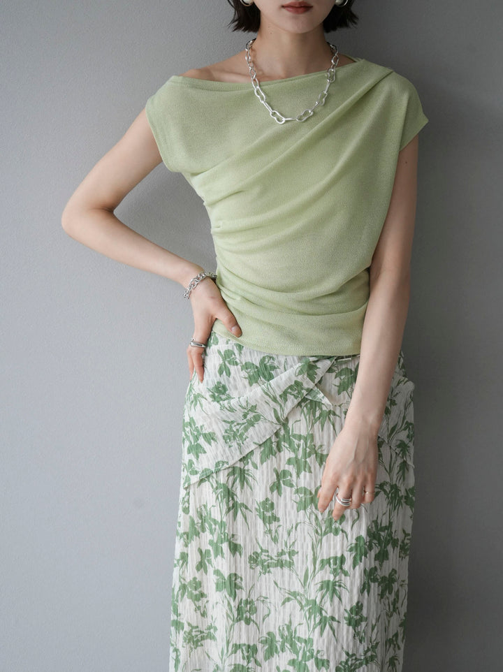 [Pre-order] Asymmetrical tuck sleeveless knit/green