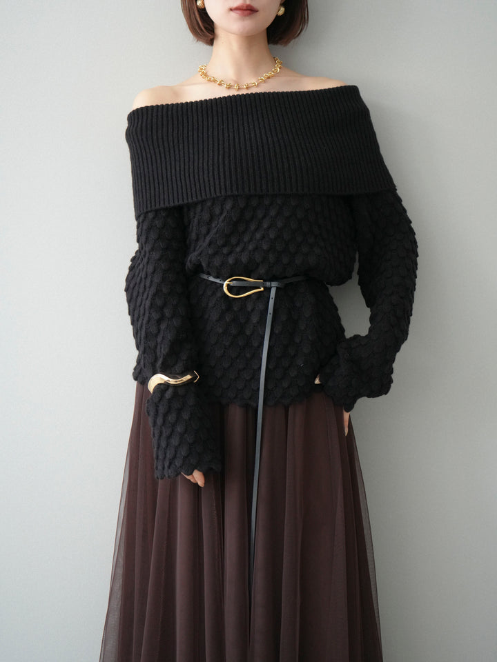 [SET]ポコポコ編みオフショルニットプルオーバー+ポコポコ編みオフショルニットプルオーバー(2set)