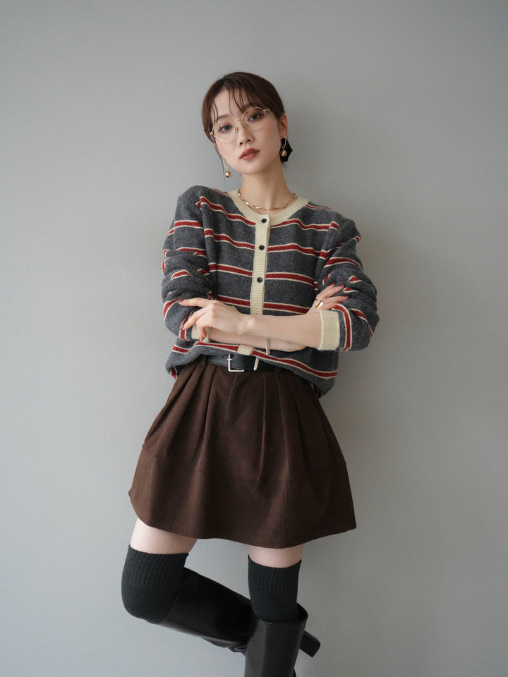 [予約]配色ボーダーニットカーディガン/gray