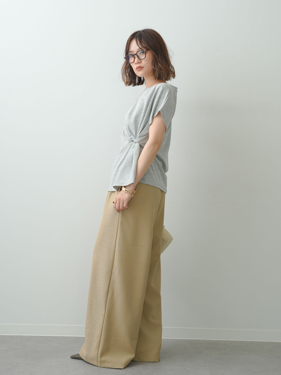 [SET]サイドノットTEE+ポーチベルト付サイドビジュータックワイドパンツ(2set)