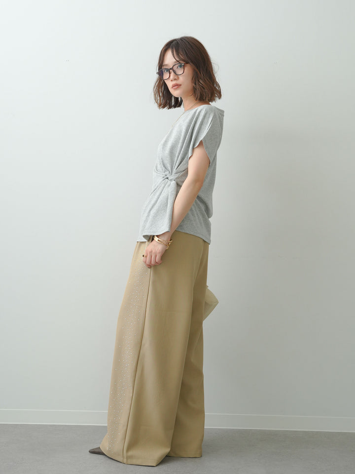 [SET]サイドノットTEE+ポーチベルト付サイドビジュータックワイドパンツ(2set)