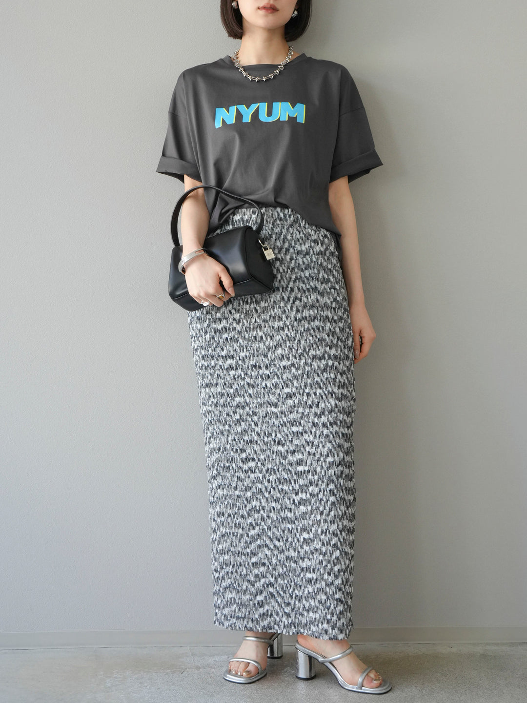 [予約]マルチカラーランダムプリーツタイトスカート/ブラック