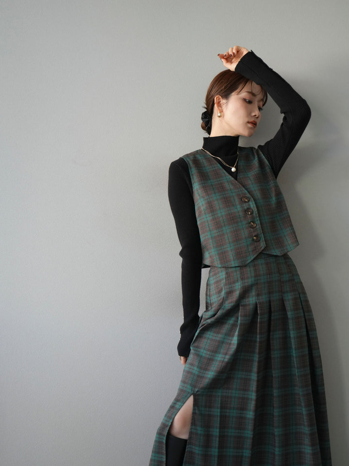 [予約]チェック柄ベスト/グリーン
