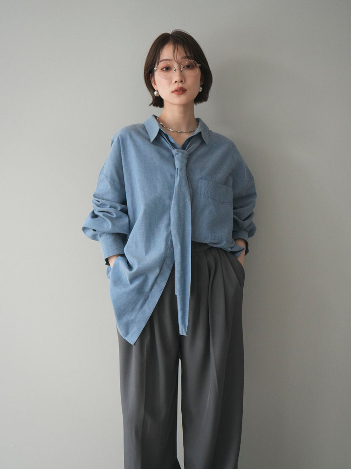 [予約]コットンライクボウタイオーバーシャツ/blue