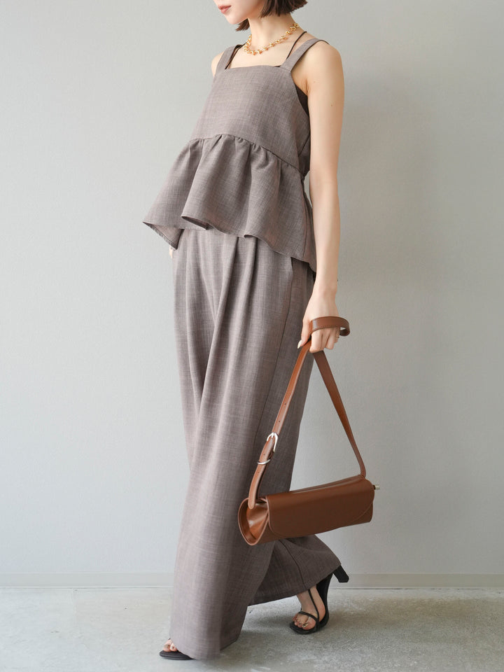 [SET]リネンライクビスチェ+リネンライクイージーワイドパンツ(2set)