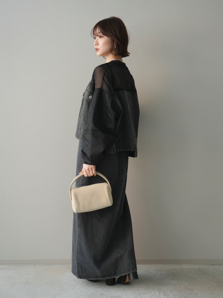 [SET]異素材デニムブルゾン+フロントジップデニムスカート(2set)