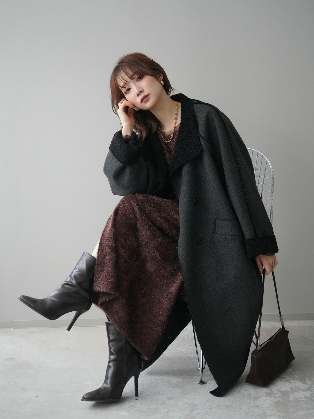 [SET]アウトシーム裏ボアコート+ラメシャギートップス(2set)