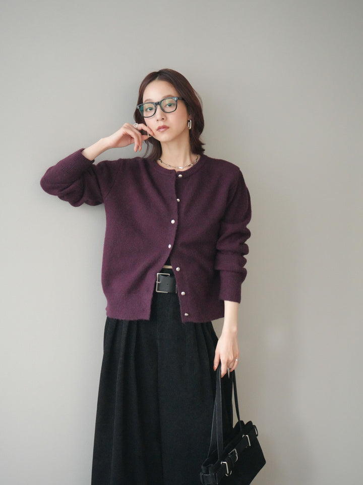 [SET]アンティークボタンニットカーディガン+ベルトデザインループコールテンワイドパンツ(ベルト付き)(2set)