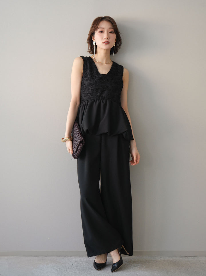 [SET]ジャガードレースぺプラムドッキングサロペット+選べるアクセセット(2set)