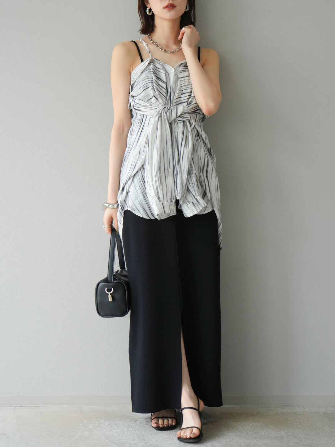 [予約]レーヨンポリIラインニットスカート/ブラック