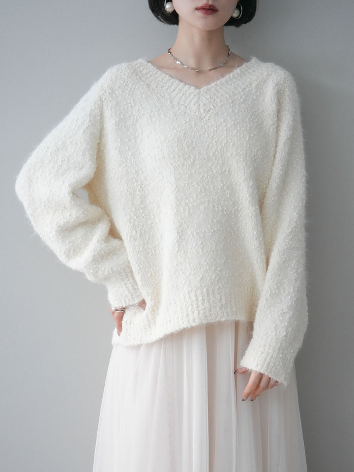 [SET]Vネックスラブニットプルオーバー+選べるアクセセット(2set)