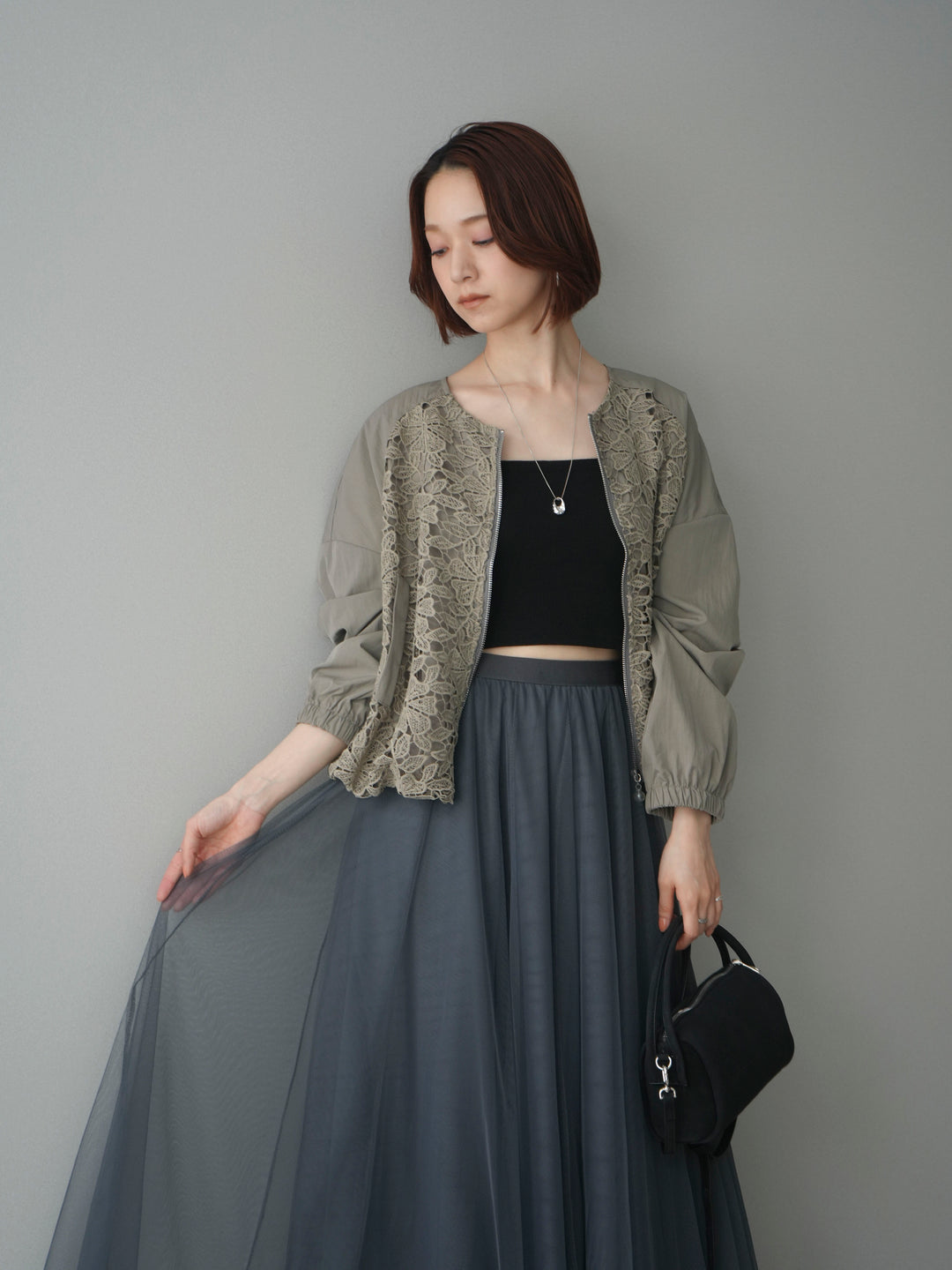 [SET]レースドッキングブルゾン+選べるアクセセット(2set)