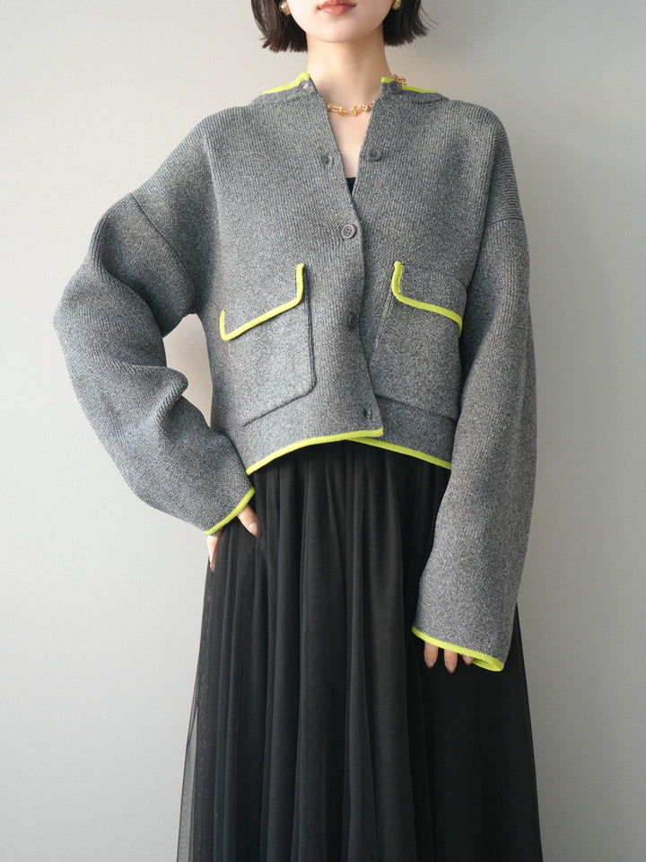 [SET]ポリエステル配色ニットカーディガン+ポリエステル配色ニットカーディガン(2set)