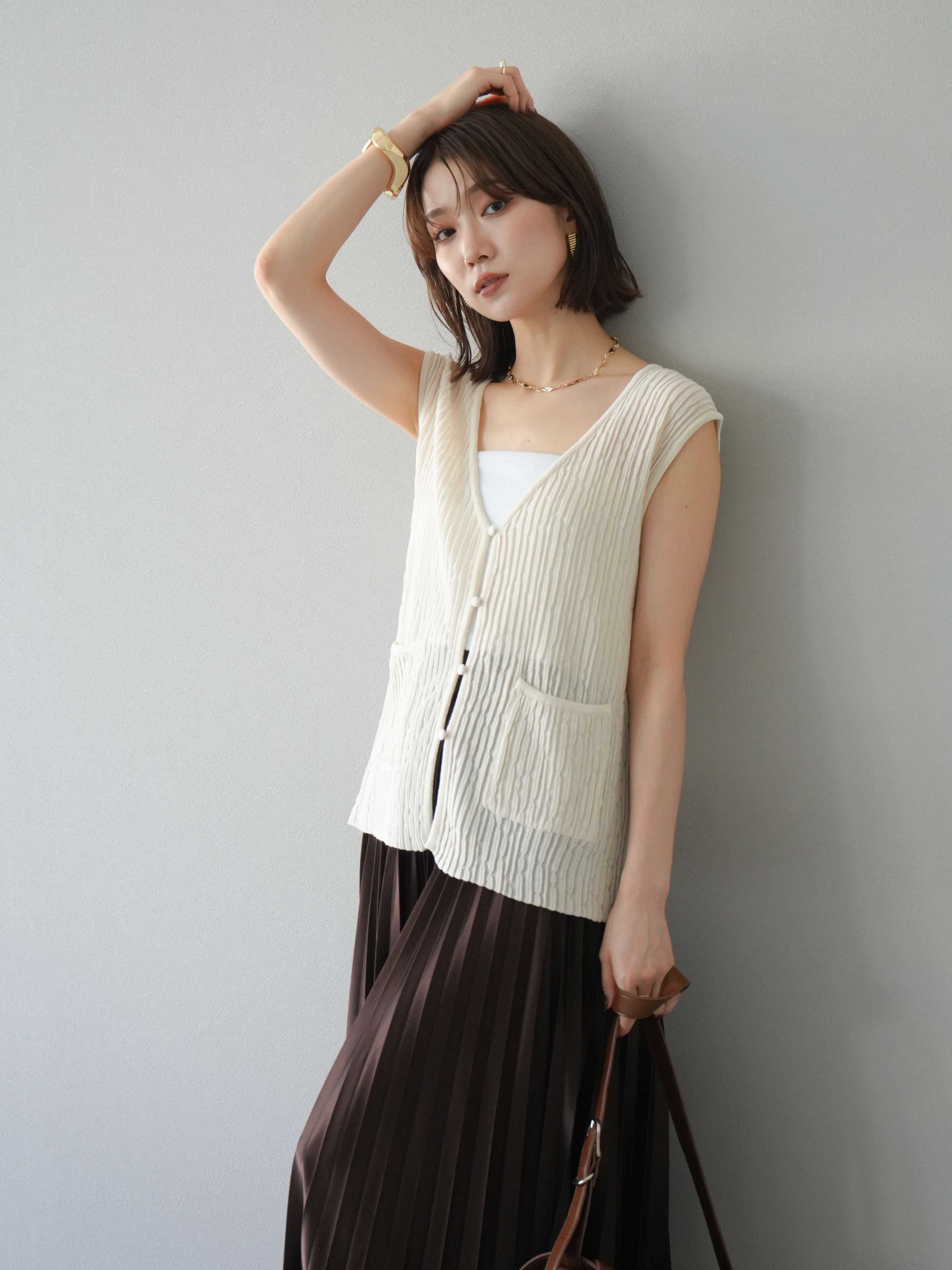 予約]ウェービーサマーニットベスト/オフ – Lumier