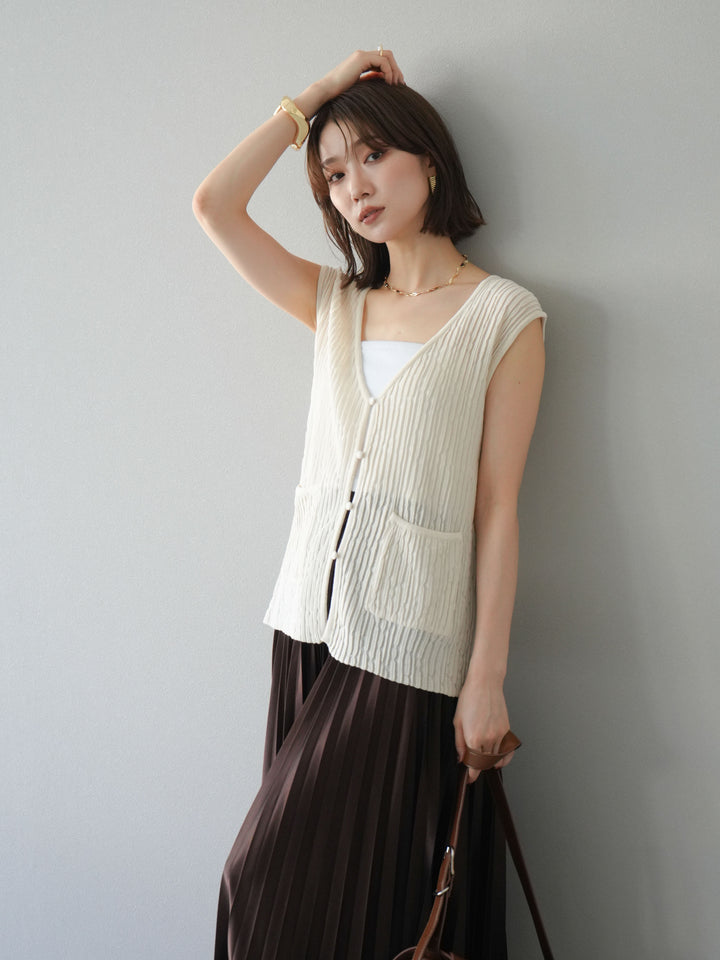 【預購】波浪夏季針織背心/米白色