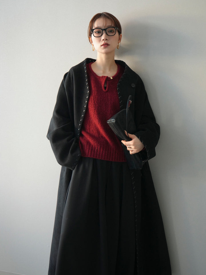 [予約]ハンドステッチ裏中綿ロングコート/black