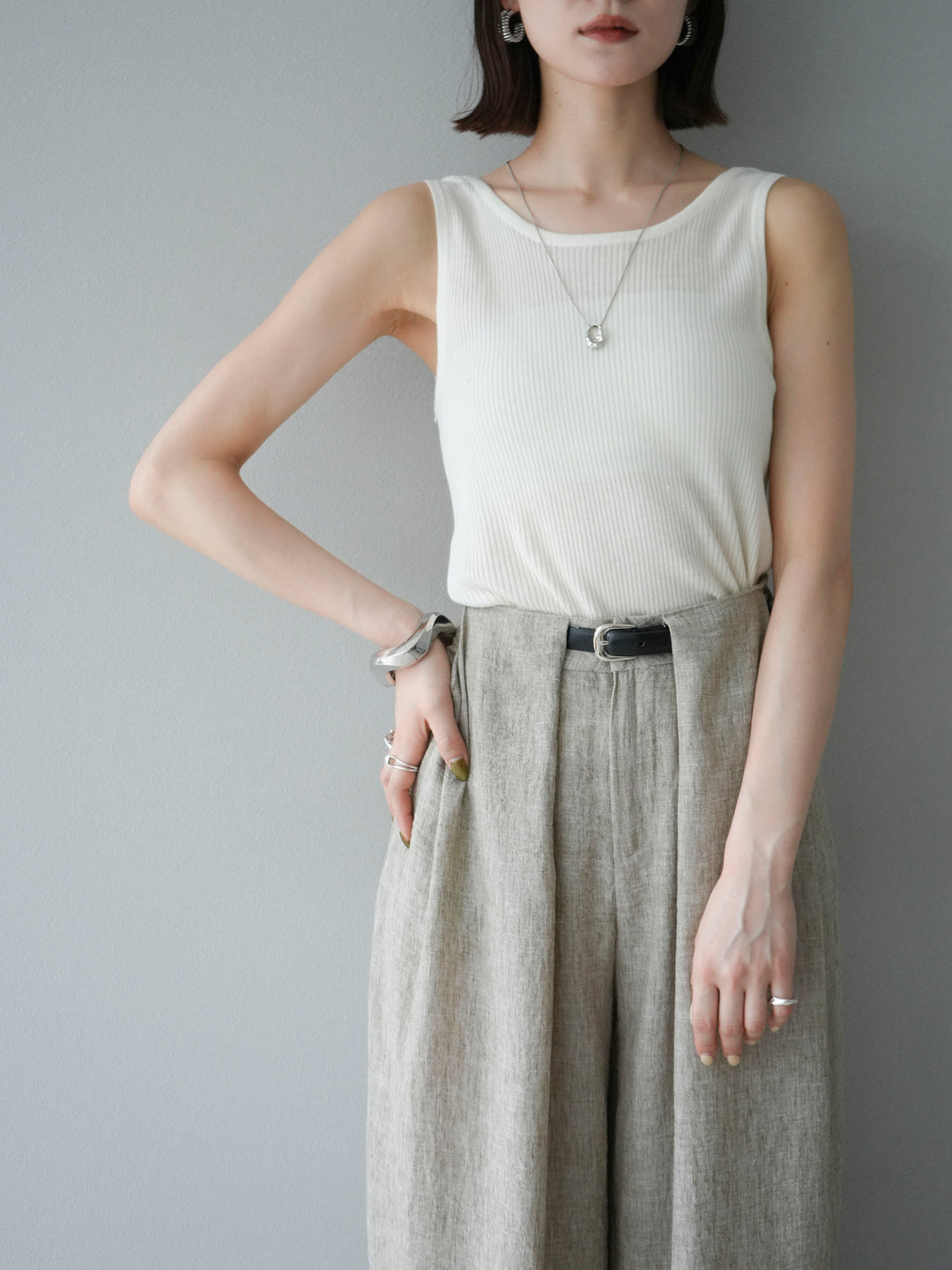 [予約]レーヨンニットタンクトップ/ホワイト