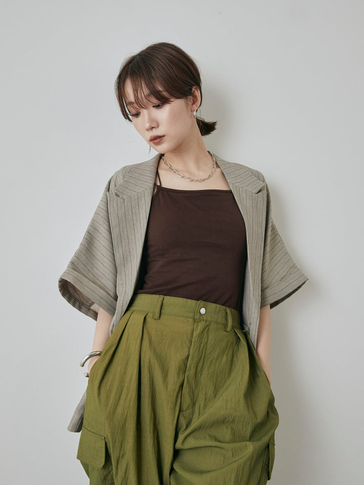 [予約]バックオーガンジーヘリンボーンストライプハーフジャケット/グレージュ