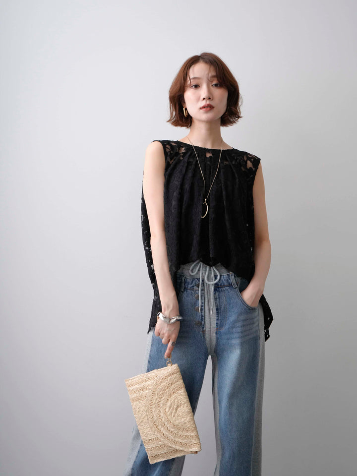 [予約]シアージャガードバックツイストノースリブラウス/black