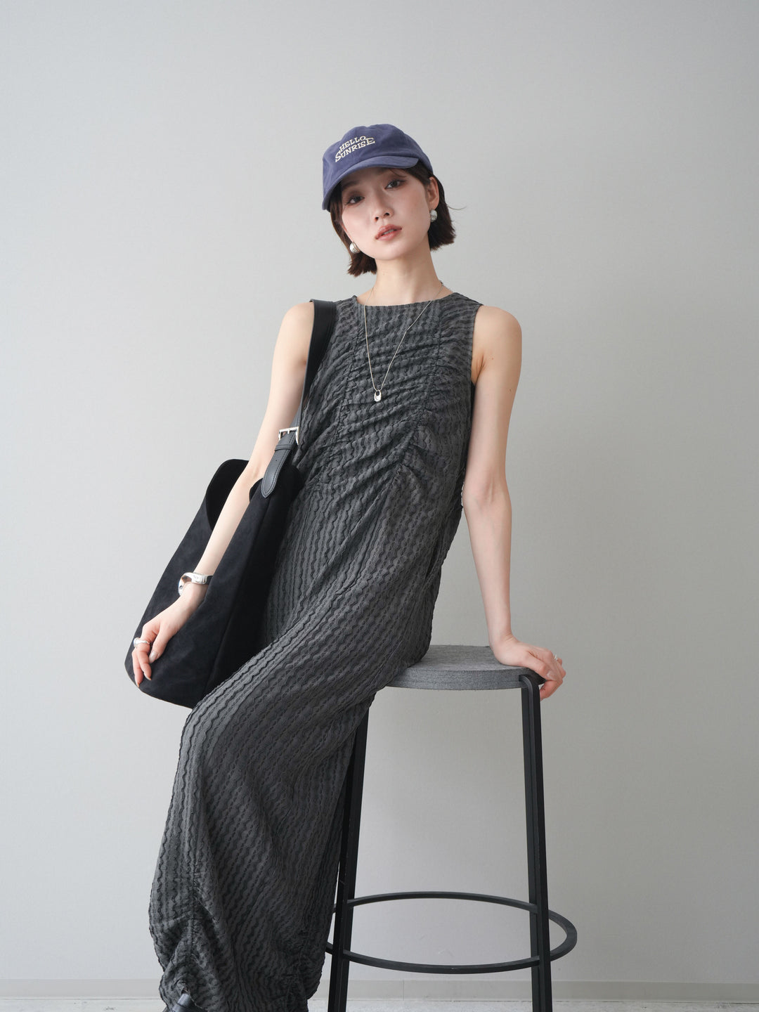 [予約]シャーリングジャガードノースリーブワンピース/gray