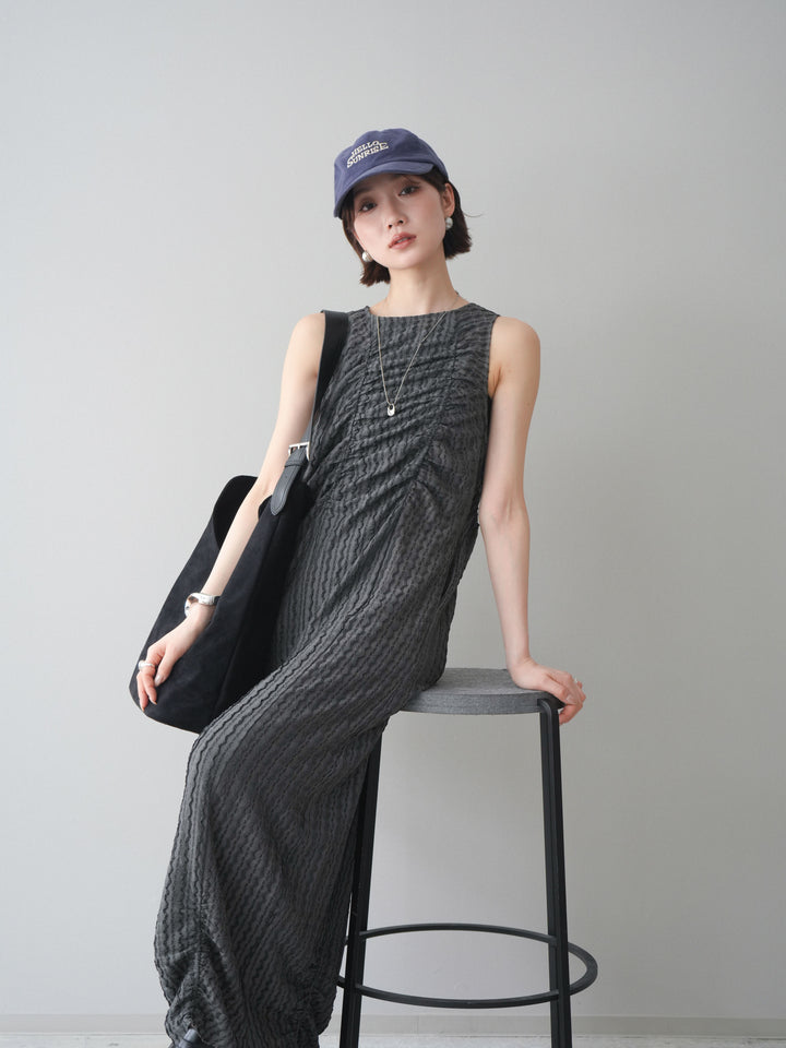 [予約]シャーリングジャガードノースリーブワンピース/gray