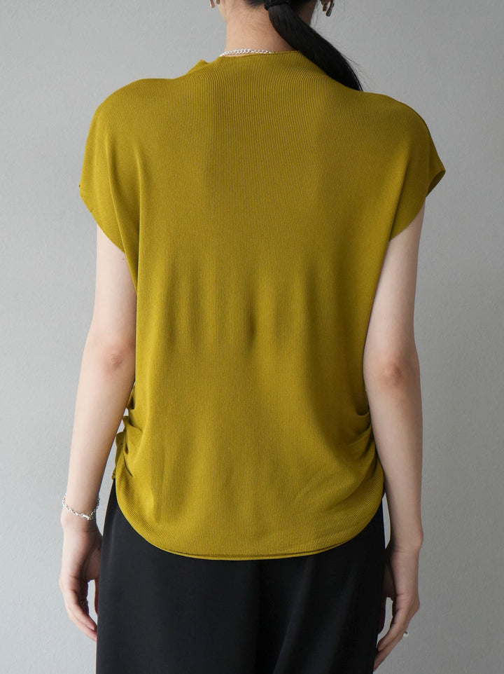 [Pre-order] Petite Neck Side Shirring Summer Knit Top/Green