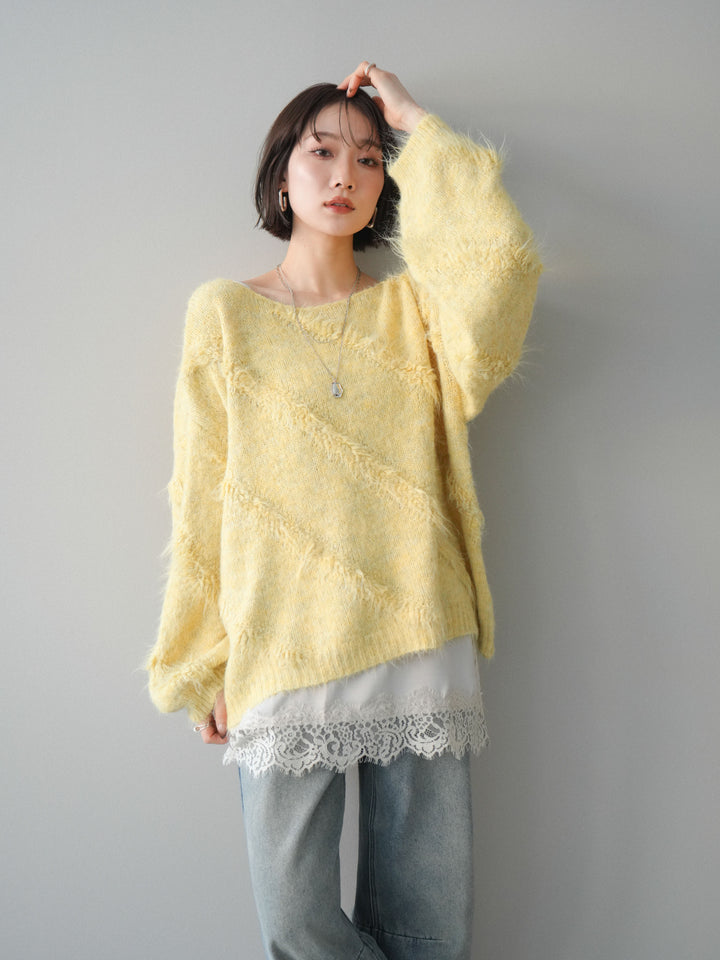 [予約]シャギーデザインニットプルオーバー/yellow