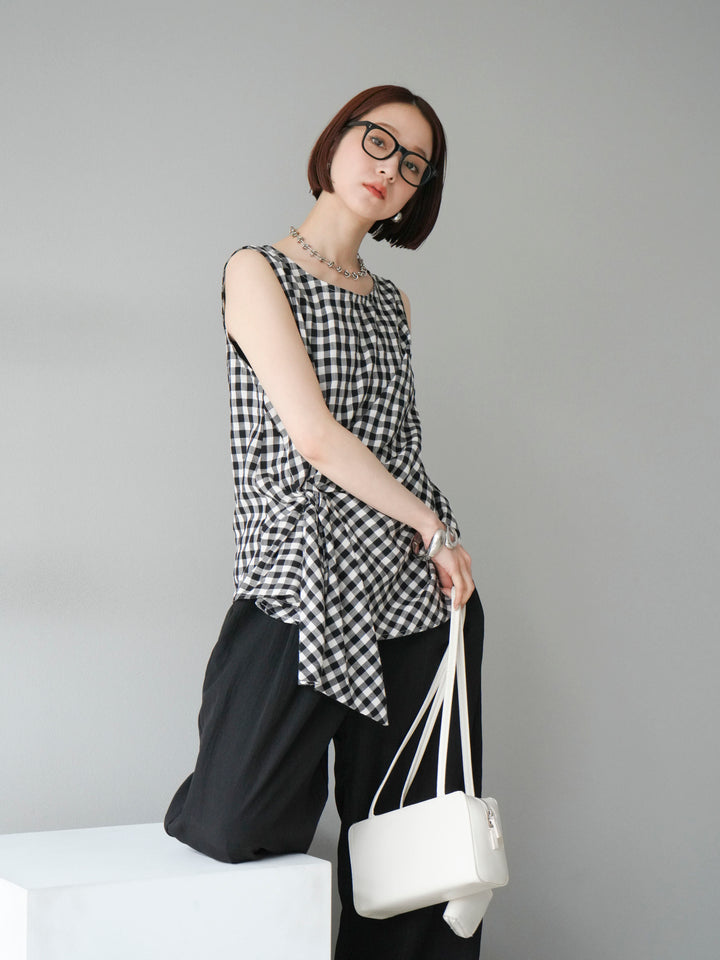 [SET] 前裹式無袖上衣+麻質下擺回型寬褲（2件組）