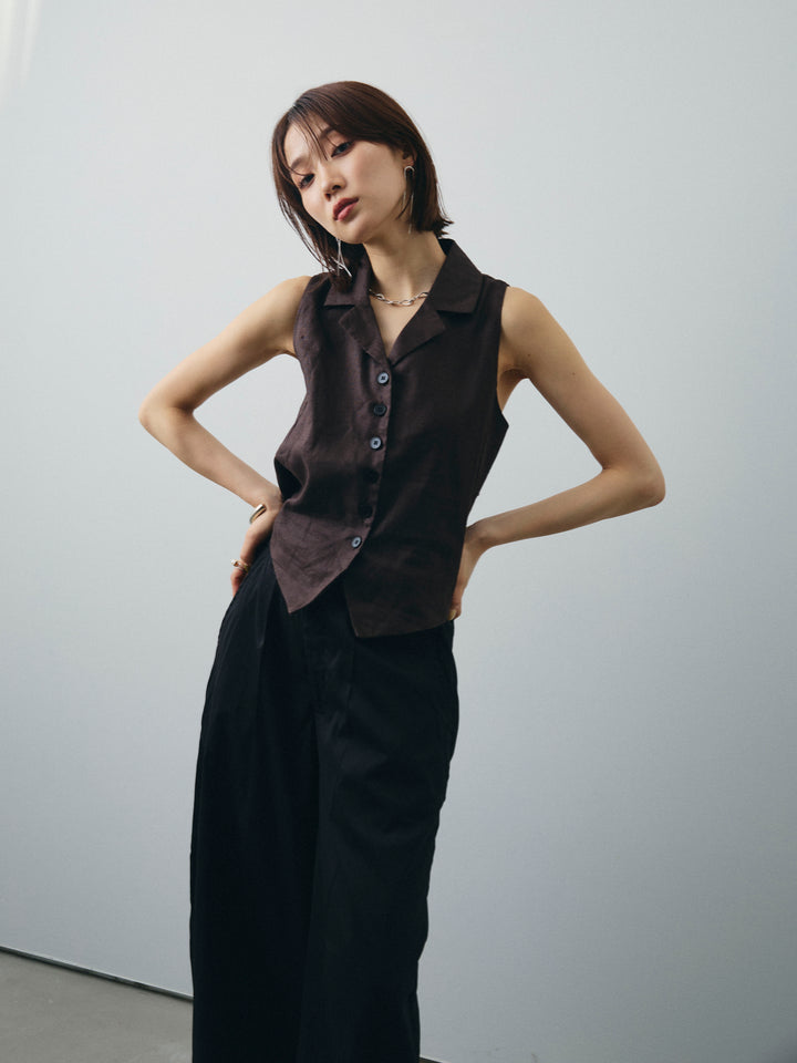 [SET]リネンライクテーラードジレ+コクーンワイドチノパンツ(2set)