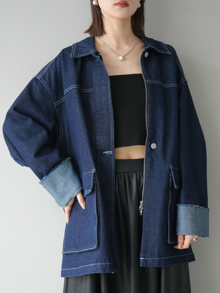 [予約]ステッチデニムオーバージャケット/インディゴ