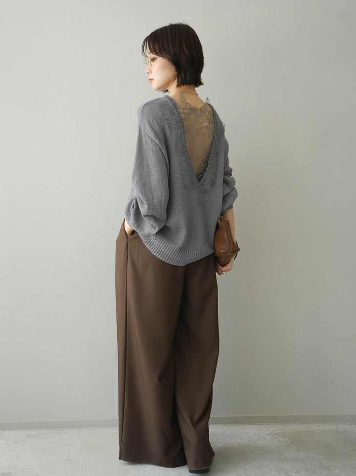 [予約]ダブルバックルベルト付ワイドパンツ/mocha