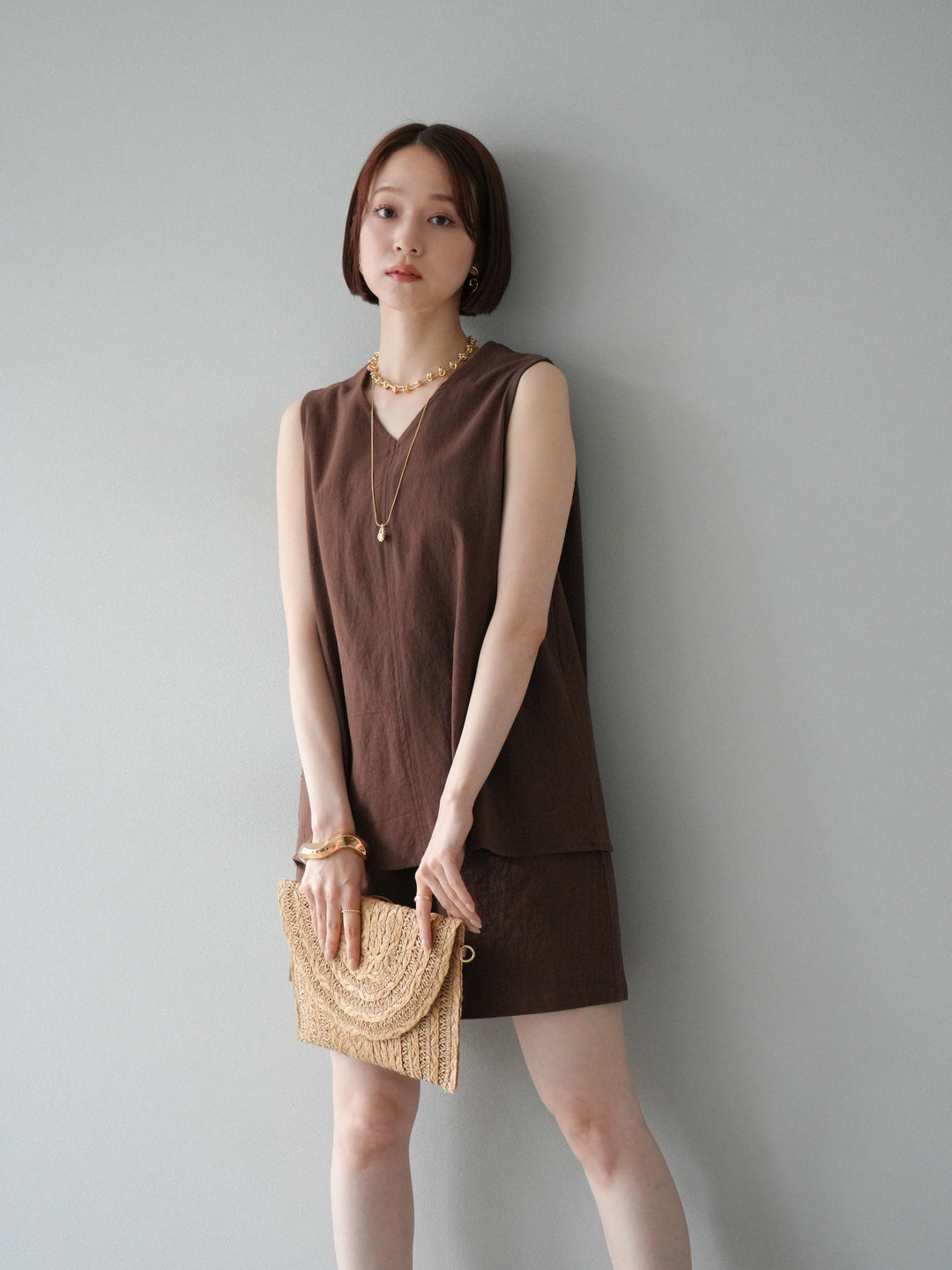 [SET] 仿亞麻V領上衣&amp;短褲套裝 + 仿亞麻V領上衣&amp;短褲套裝 (2set)