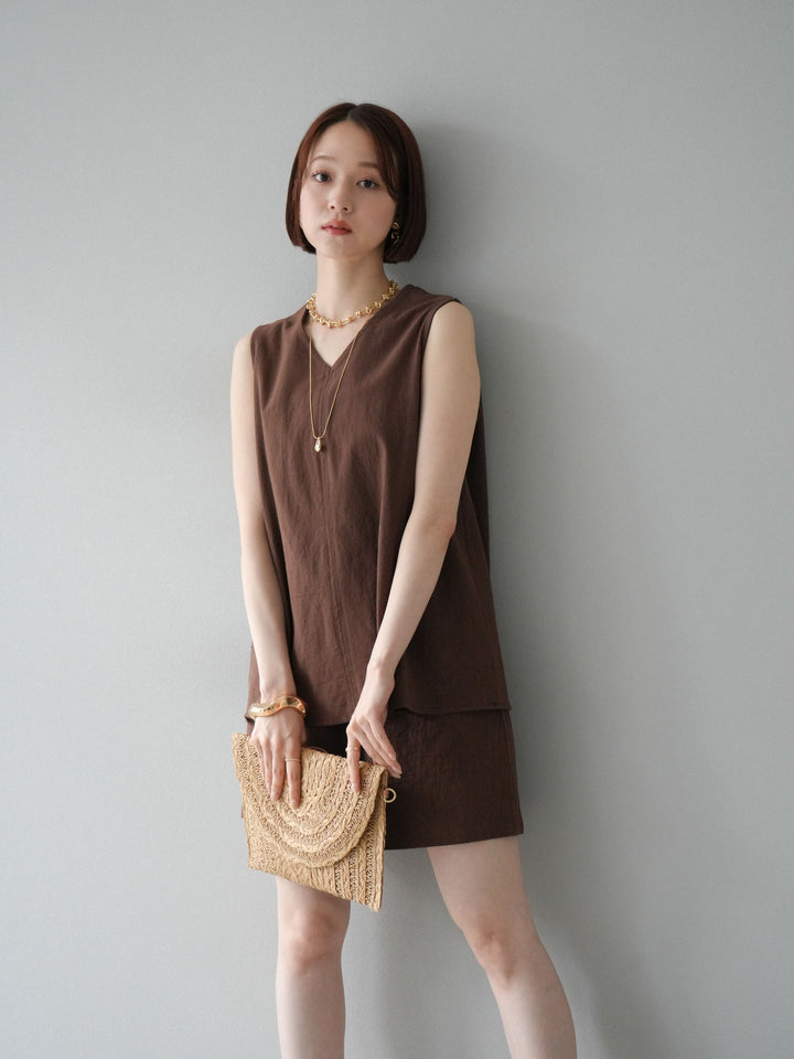 [SET] 仿亞麻V領上衣&amp;短褲套裝 + 仿亞麻V領上衣&amp;短褲套裝 (2set)