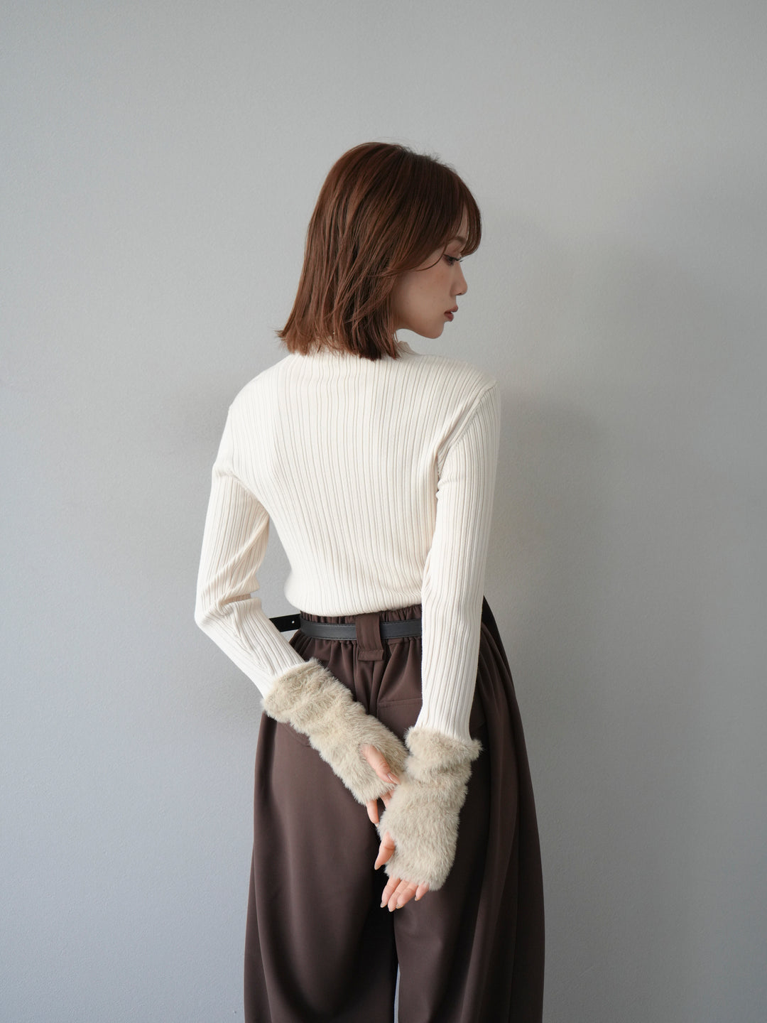 [予約]アームシャギーランダムリブニットトップス/アイボリー