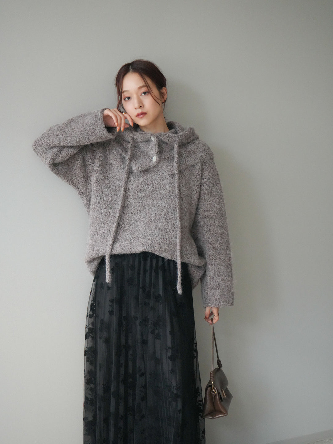 [SET]バラクラバSETニットプルオーバー+フラワーフロッキーチュールプリーツスカート(2set)