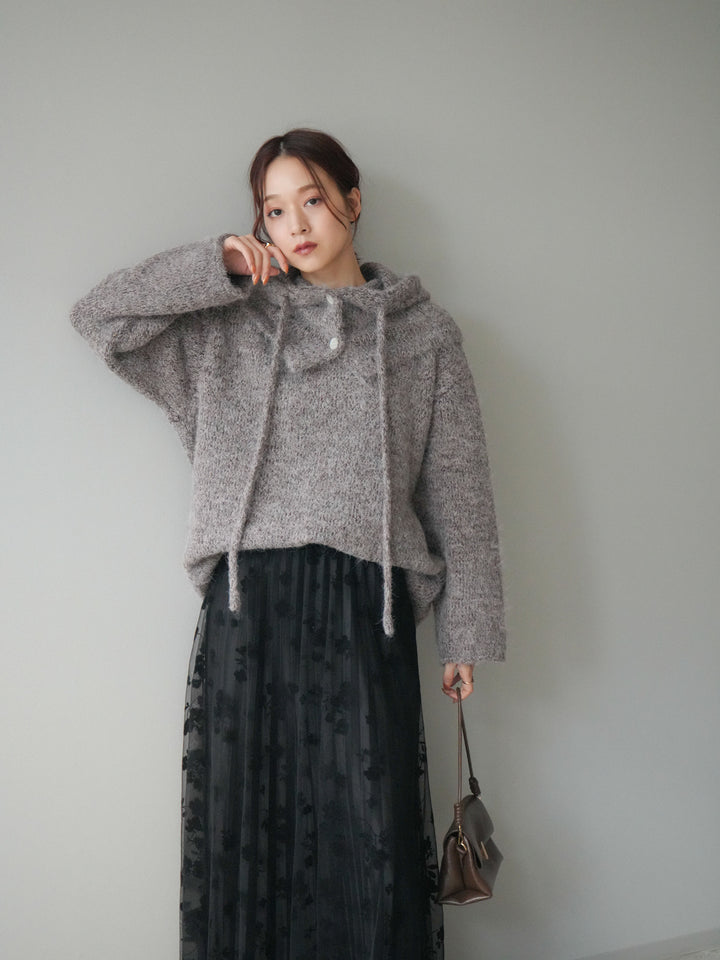 [SET]バラクラバSETニットプルオーバー+フラワーフロッキーチュールプリーツスカート(2set)