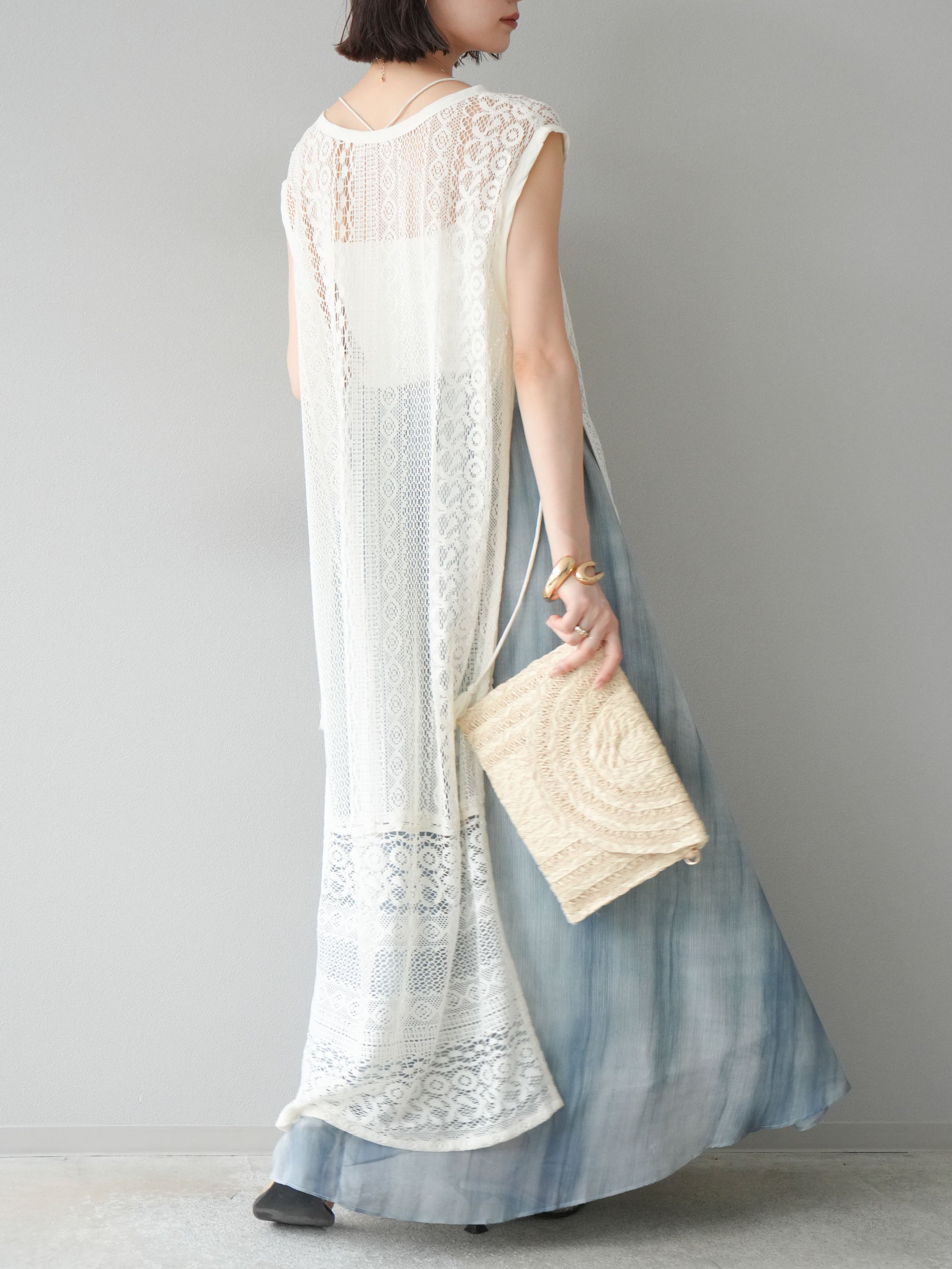 予約]ニュアンスシアーフレアスカート/グリーン – Lumier