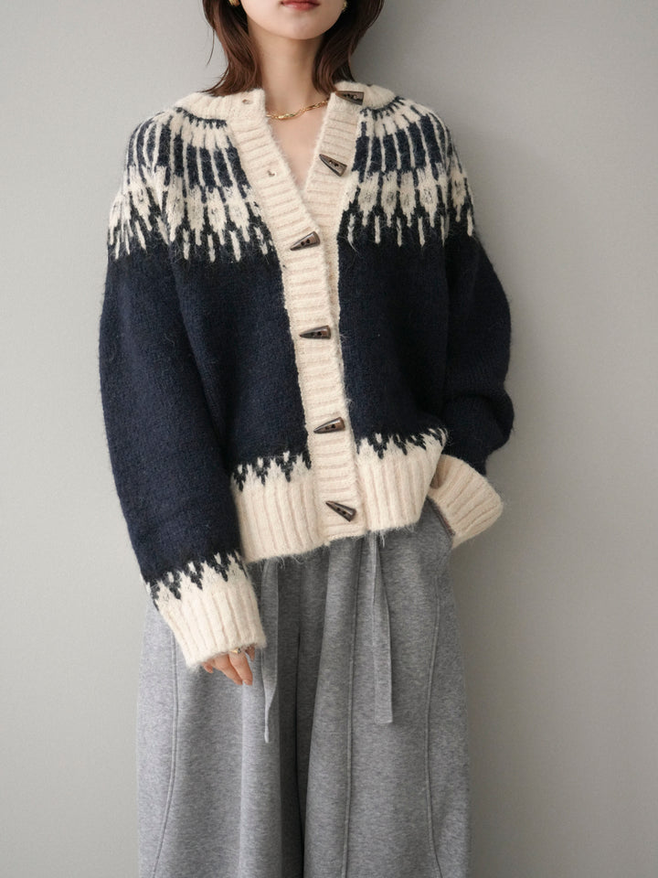 [SET]トグルボタン求心柄ニットカーディガン+選べるアクセセット(2set)