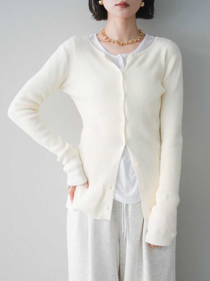 [予約]前後2WAYリブ編みクルーネックカーディガン/ivory