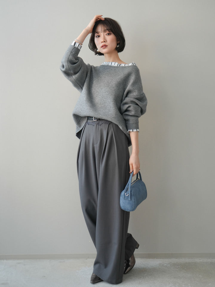 [予約]ウエストレースタックワイドパンツ/gray