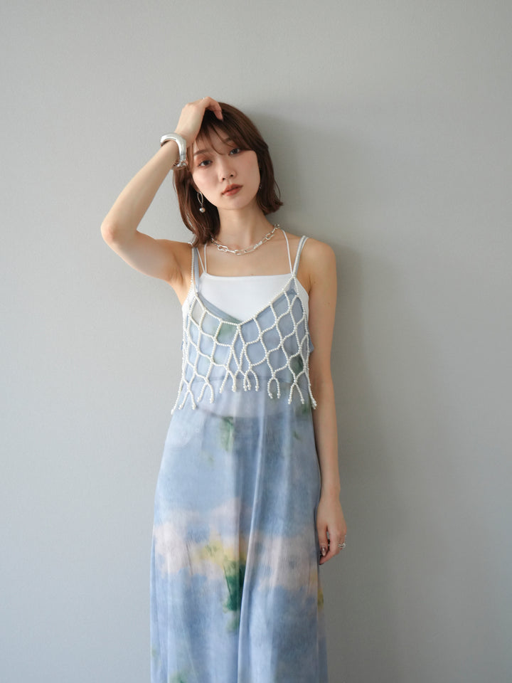 [予約タイダイ柄シアーキャミワンピース/サックス